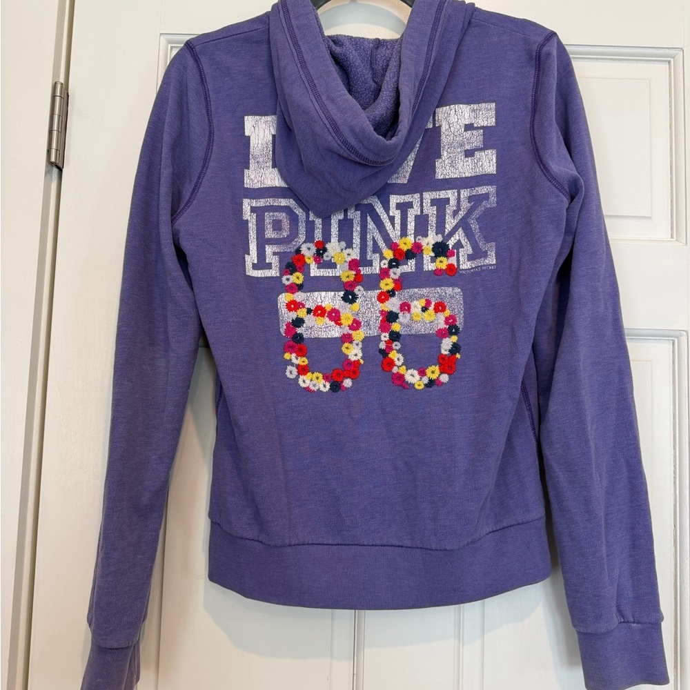 Y2K PINK Victoria's Secret Purple Zip-Up Hoodie with Embroidered 'P' - Picture 5 of 6